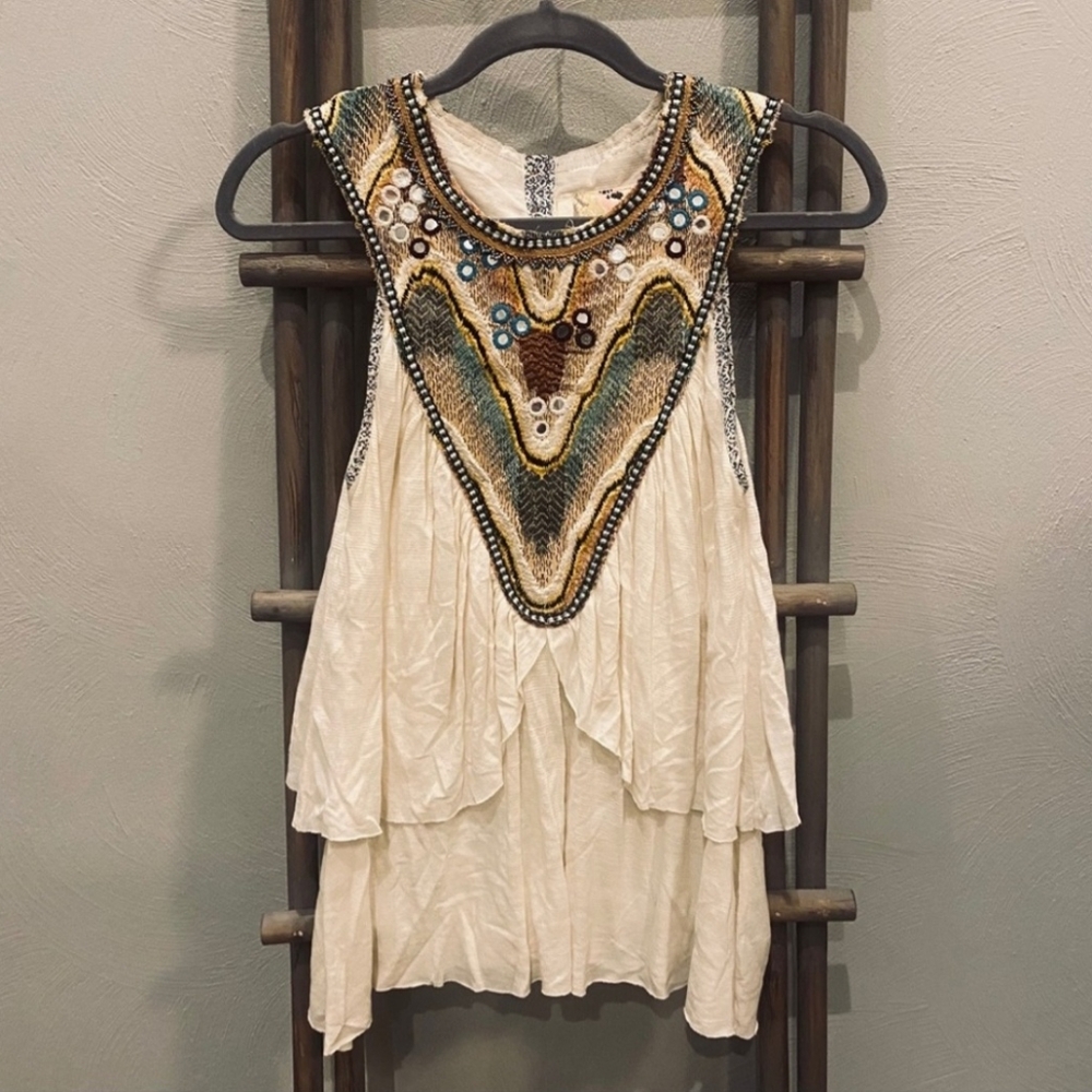 Free People Embellished Cream Sleeveless Top